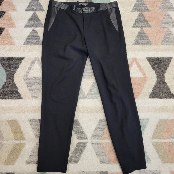 Vince Black Leather Trim Wool Blend Dress Pants Trouser Side Stripe Size 10 - Picture 1 of 7